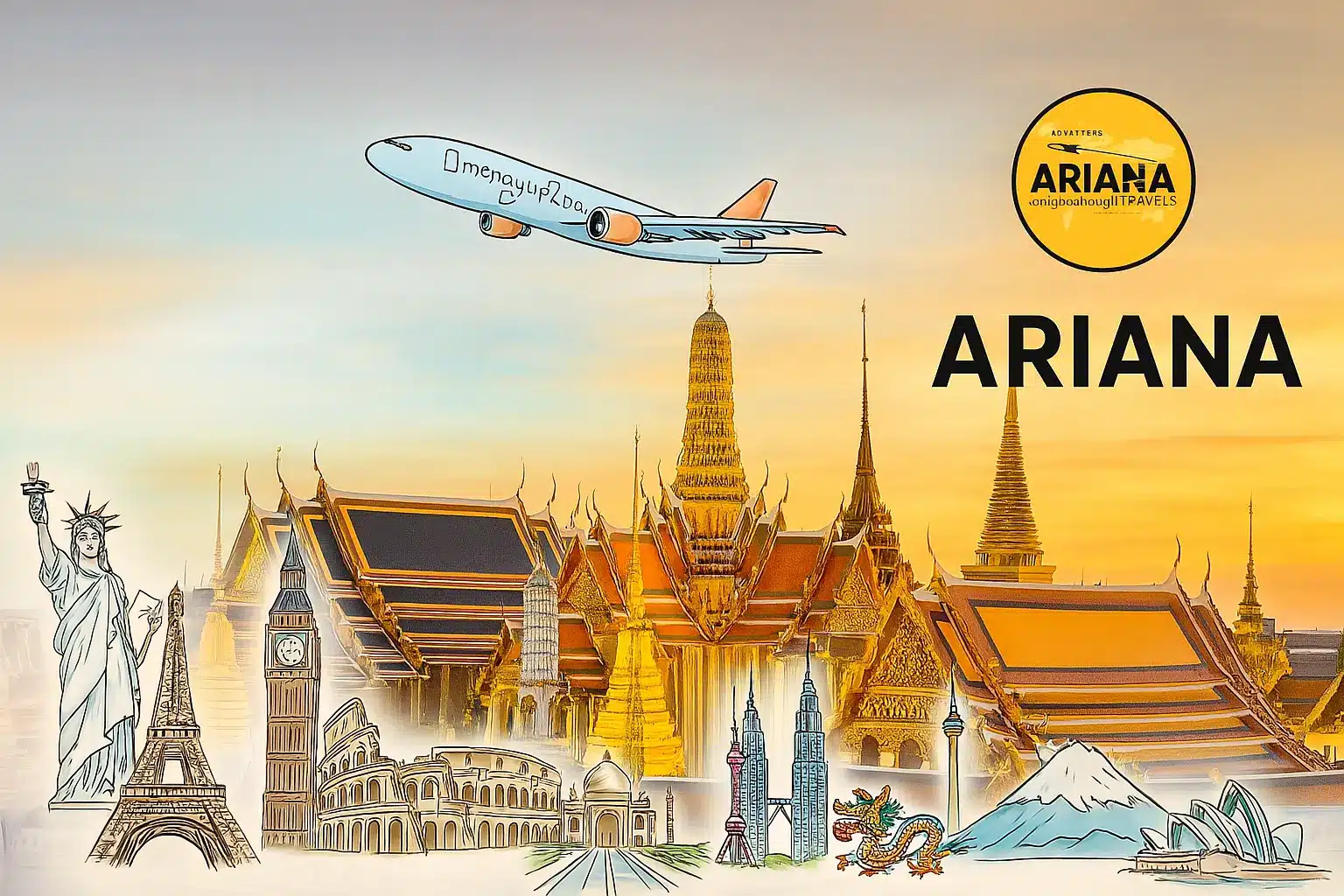 Featured promotional image of Ariana Travels, showcasing global destinations offered by the best travel agency in Al Ain.