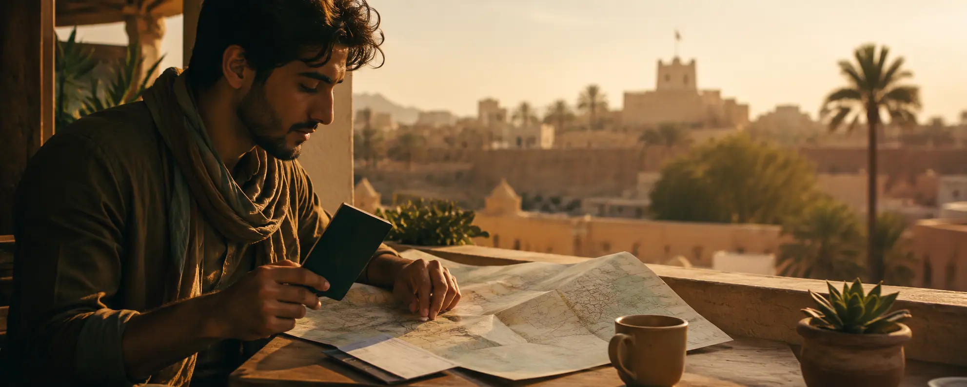 Traveler planning a Schengen tour with a European map and passport