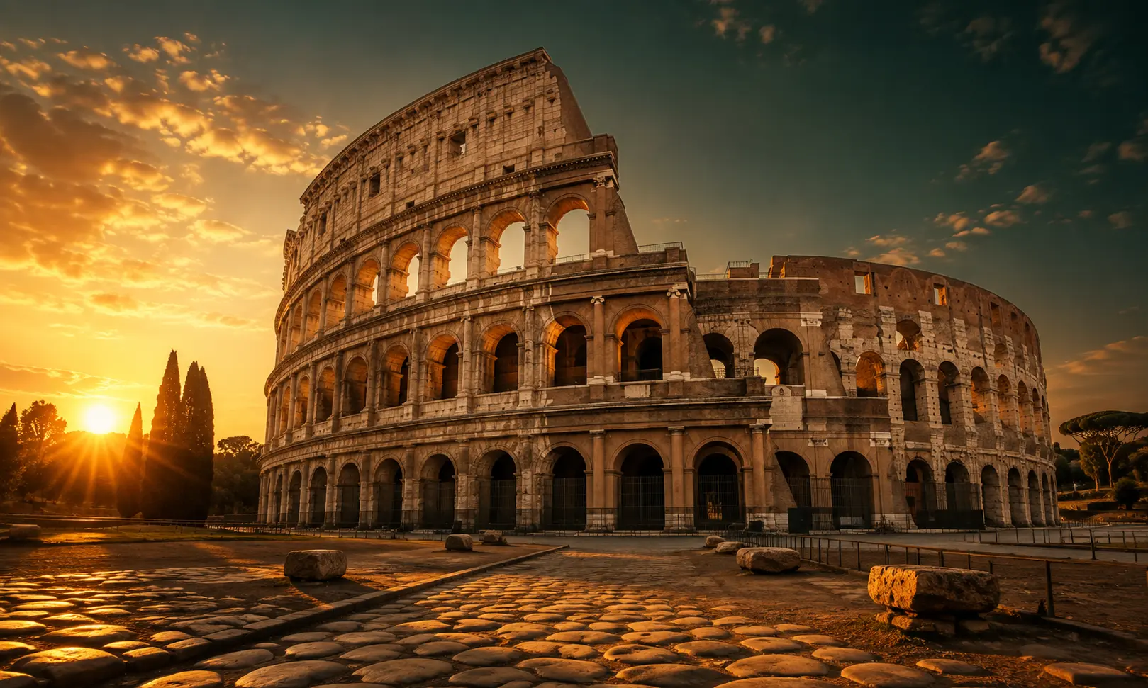 Colosseum at golden hour, Rome, Italy