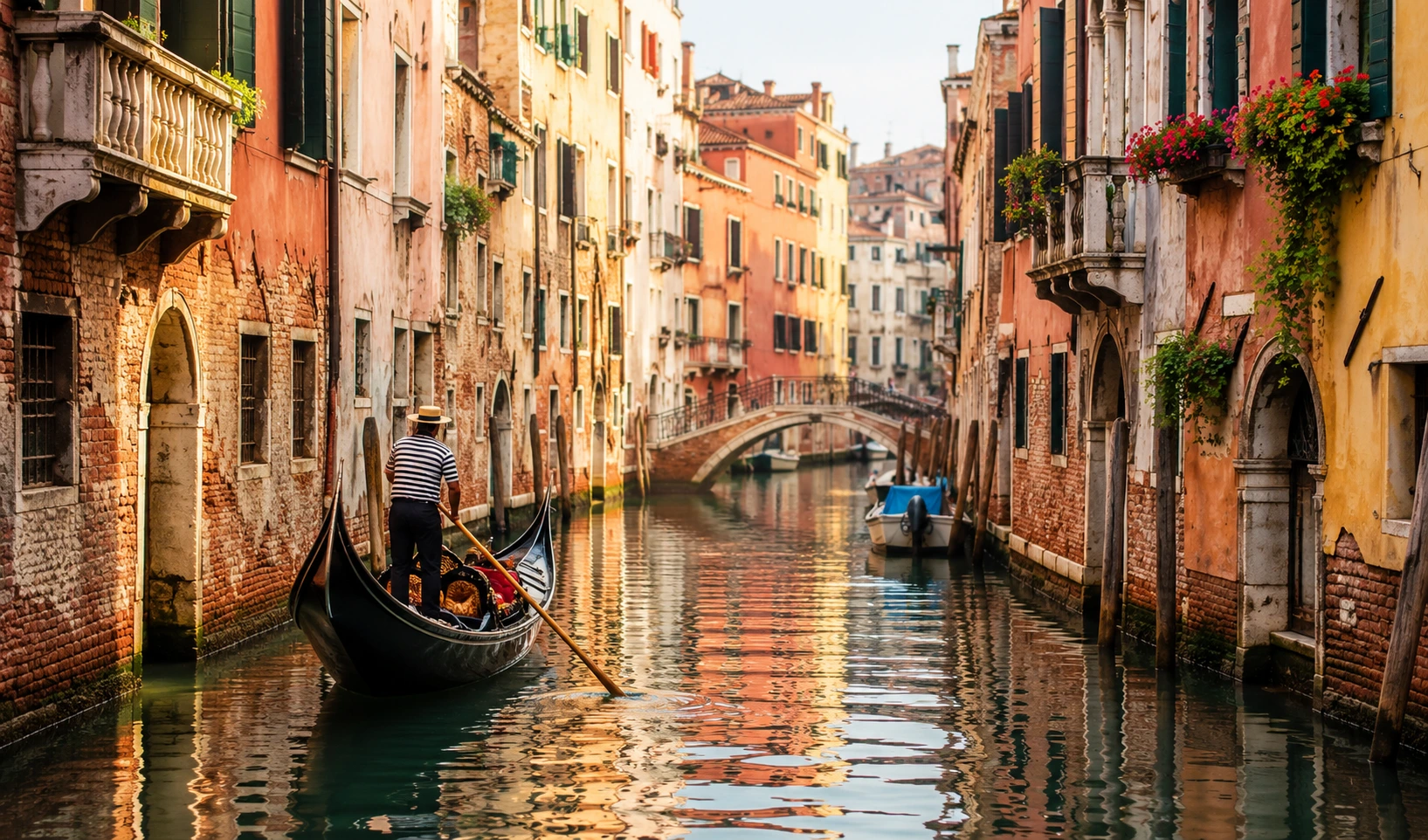Venice canal with a gondola, Italy