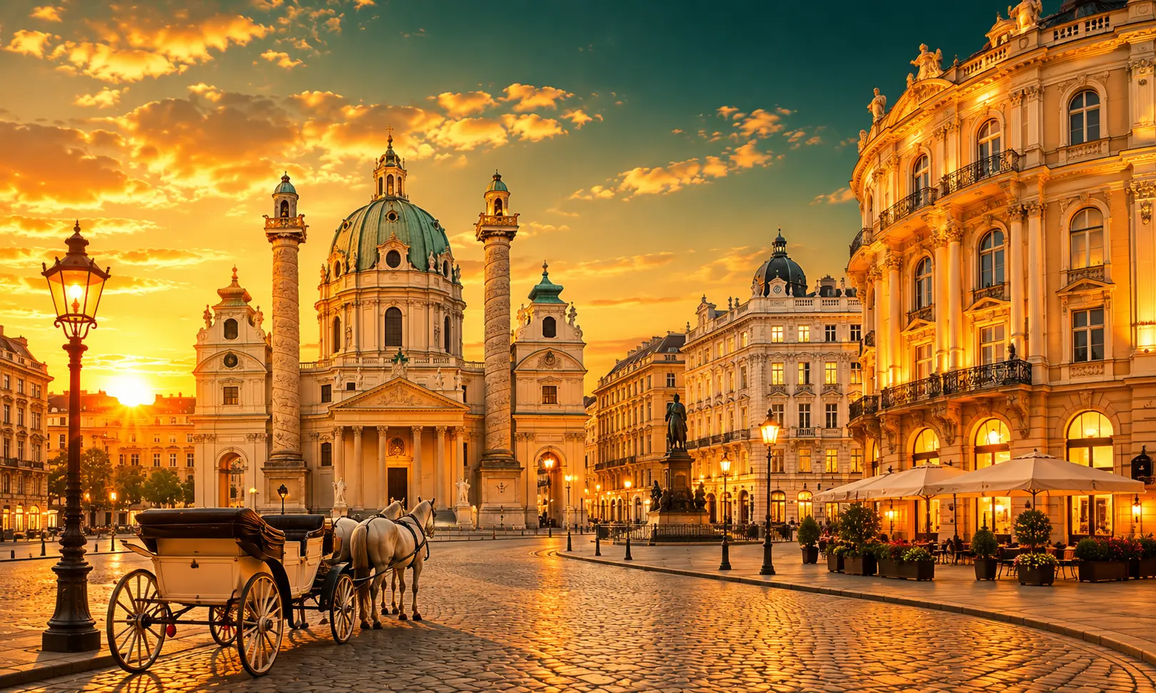 Baroque architecture at golden hour, Vienna, Austria