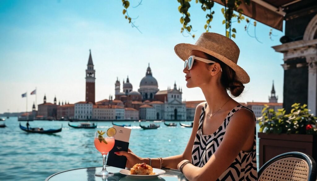 Stunning view of Italy highlighting landmarks with a traveler holding a passport, symbolizing the visa appointment process